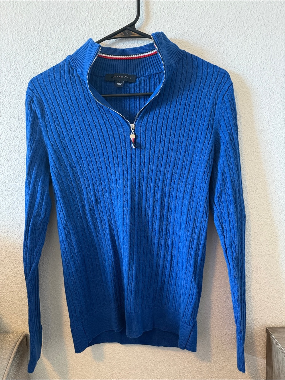 Tommy Hilfiger Men’s Bright Blue Cable Knit Half-Zip Sweater